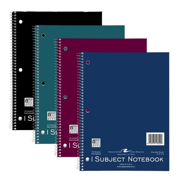 Notebook 1 Subject 70 Sheet 10.5X8 Assorted Perf. Notebook 1 Subject 70 Sheet 10.5X8 Assorted Perf.